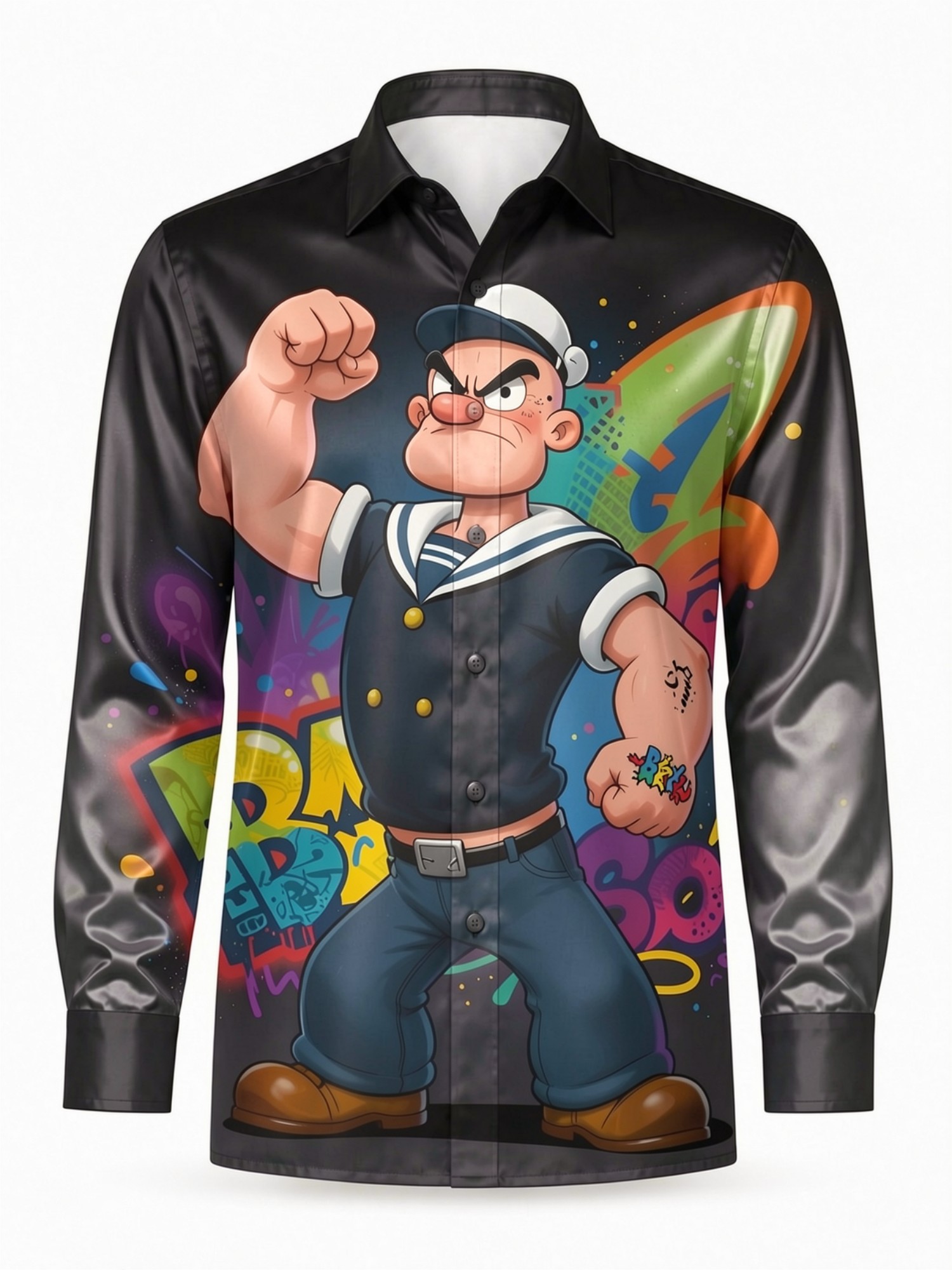 Mens Glossy Satin Long Sleeve  - Resort Shirt Floral review and price