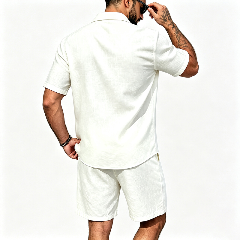 Men Linen Two Piece Outfit Sho - Short Linen Drawstring review and price