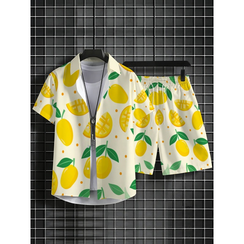 Men Linen Print Short Sleeve S - Short Linen Drawstring review and price