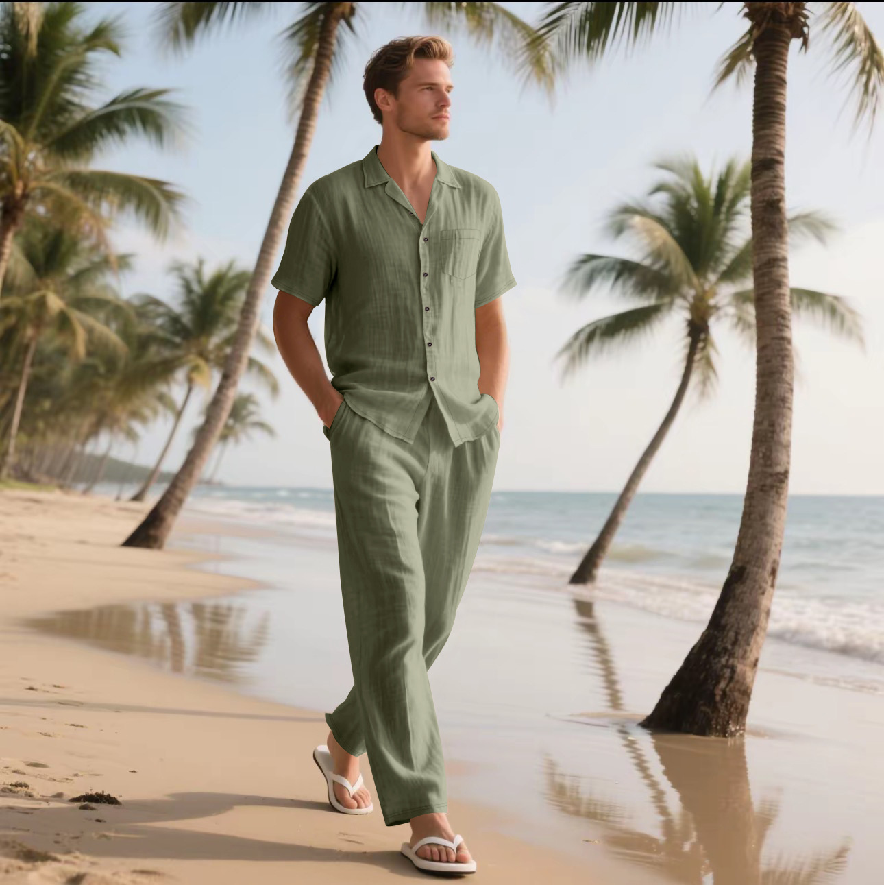 Summer Men's New Linen Casual  - Short Linen Drawstring review and price