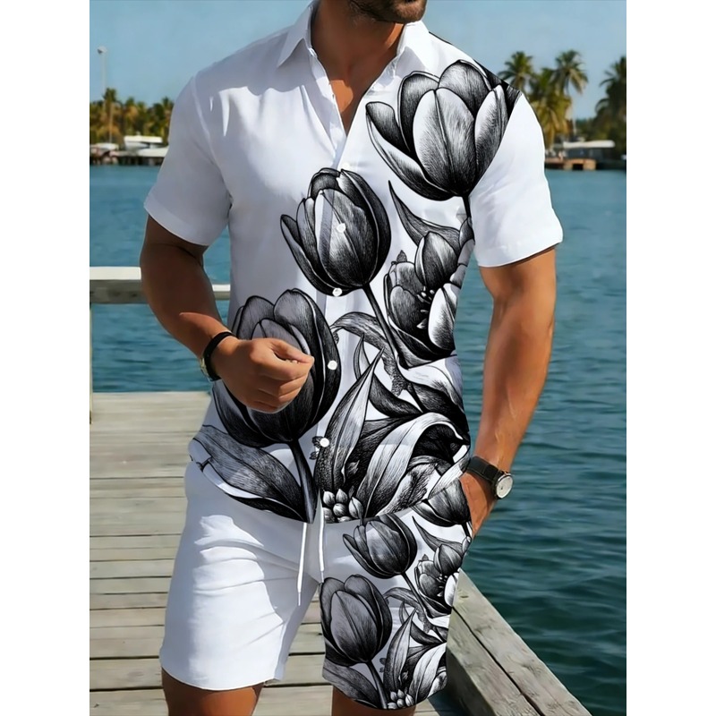 Mens White Floral Print Shirt  - Resort Shirt Floral review and price